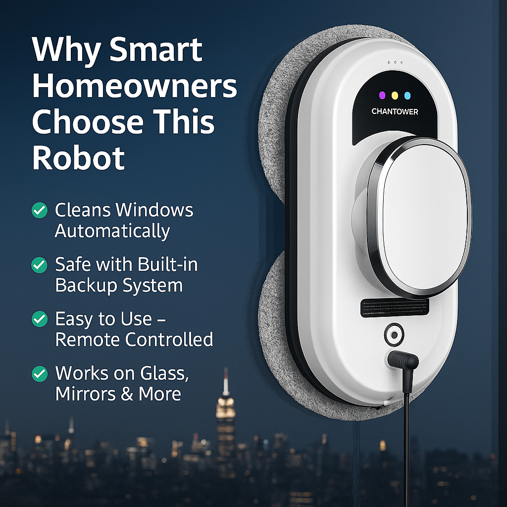Smart Window Cleaning Robot™ – Remote Controlled Electric Glass Cleaner for Home & Office, Ultra-Thin Design