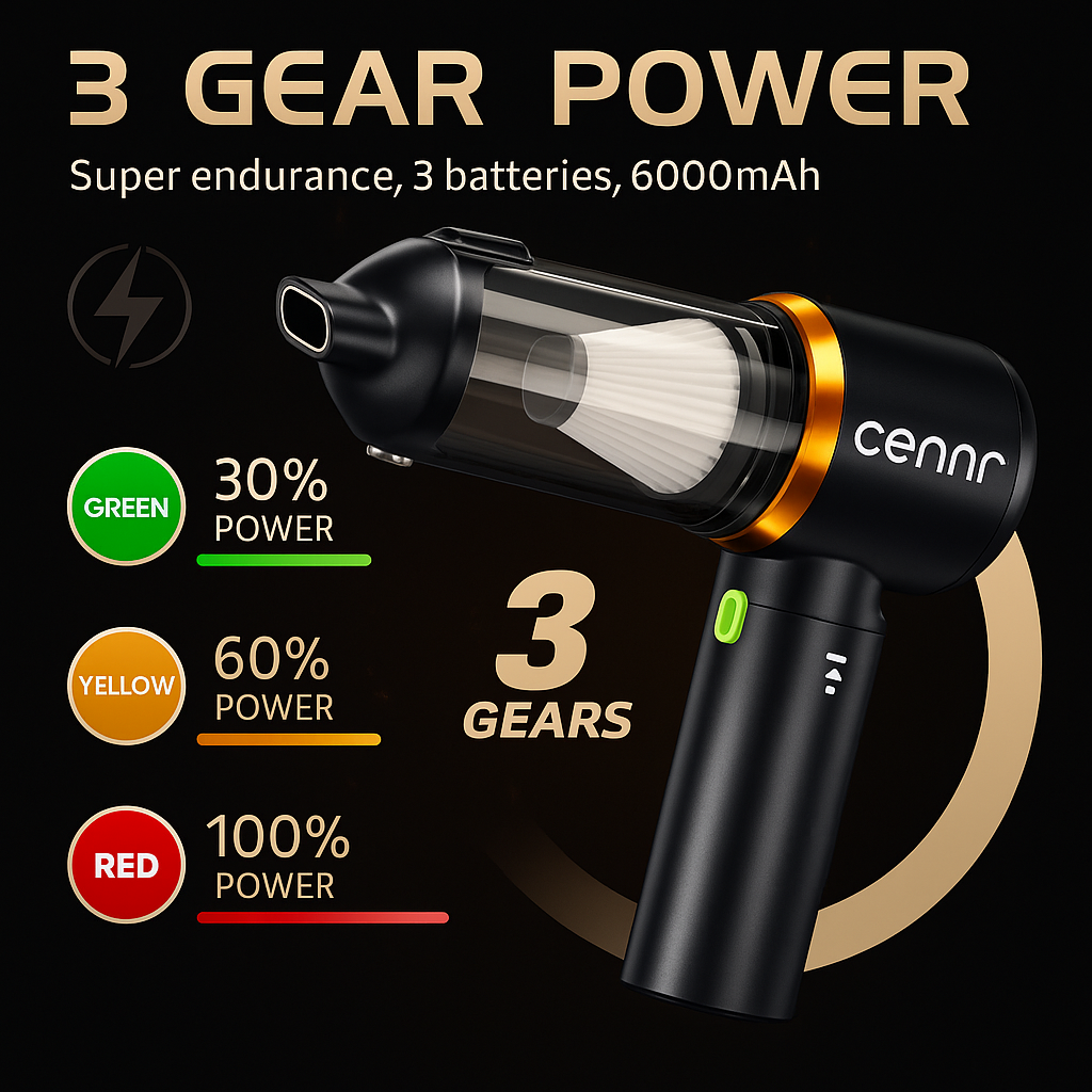 CENRR 998000PA™ Cordless Car Vacuum – Ultra-Powerful Handheld Cleaner & Air Blower with 9 Attachments + HEPA