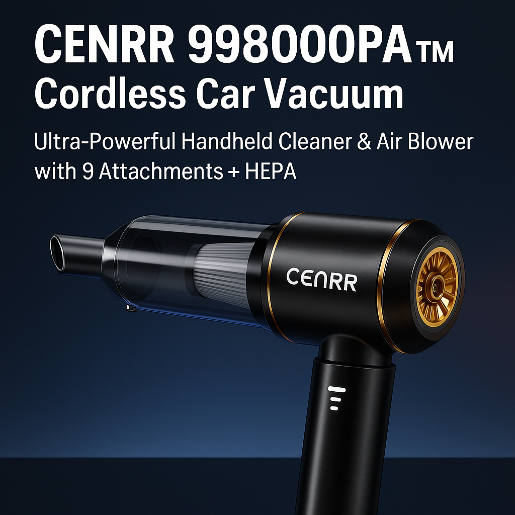 CENRR 998000PA™ Cordless Car Vacuum – Ultra-Powerful Handheld Cleaner & Air Blower with 9 Attachments + HEPA