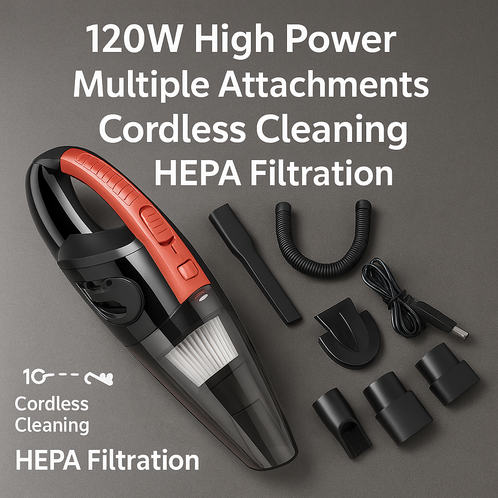 Handheld Wireless Car Vacuum Cleaner™ – 120W High Power, Portable & Rechargeable, with HEPA Filter