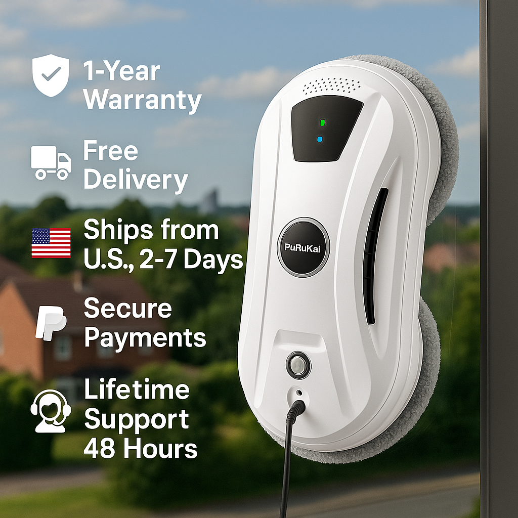 PuRuiKai™ Smart Window Cleaning Robot – Anti-Fall, Remote Controlled, Ultra-Thin, for Home Glass & Mirrors
