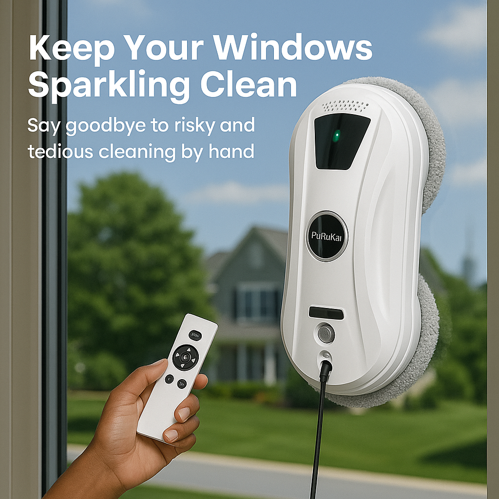PuRuiKai™ Smart Window Cleaning Robot – Anti-Fall, Remote Controlled, Ultra-Thin, for Home Glass & Mirrors