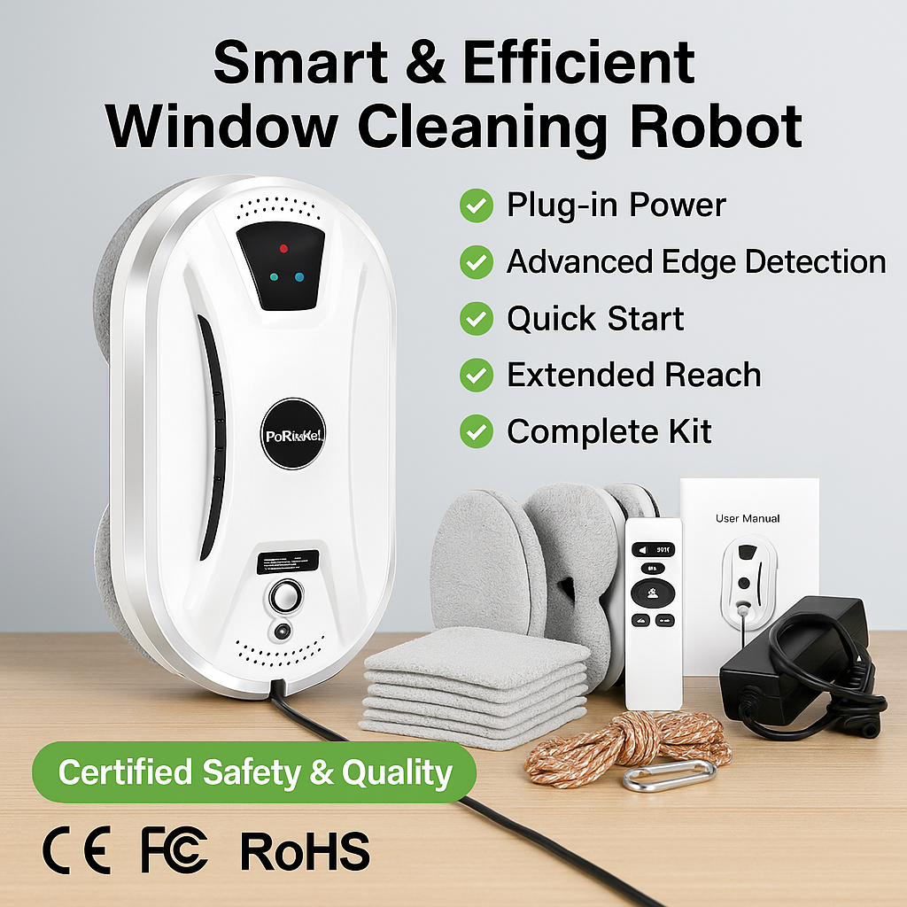 PuRuiKai™ Smart Window Cleaning Robot – Anti-Fall, Remote Controlled, Ultra-Thin, for Home Glass & Mirrors