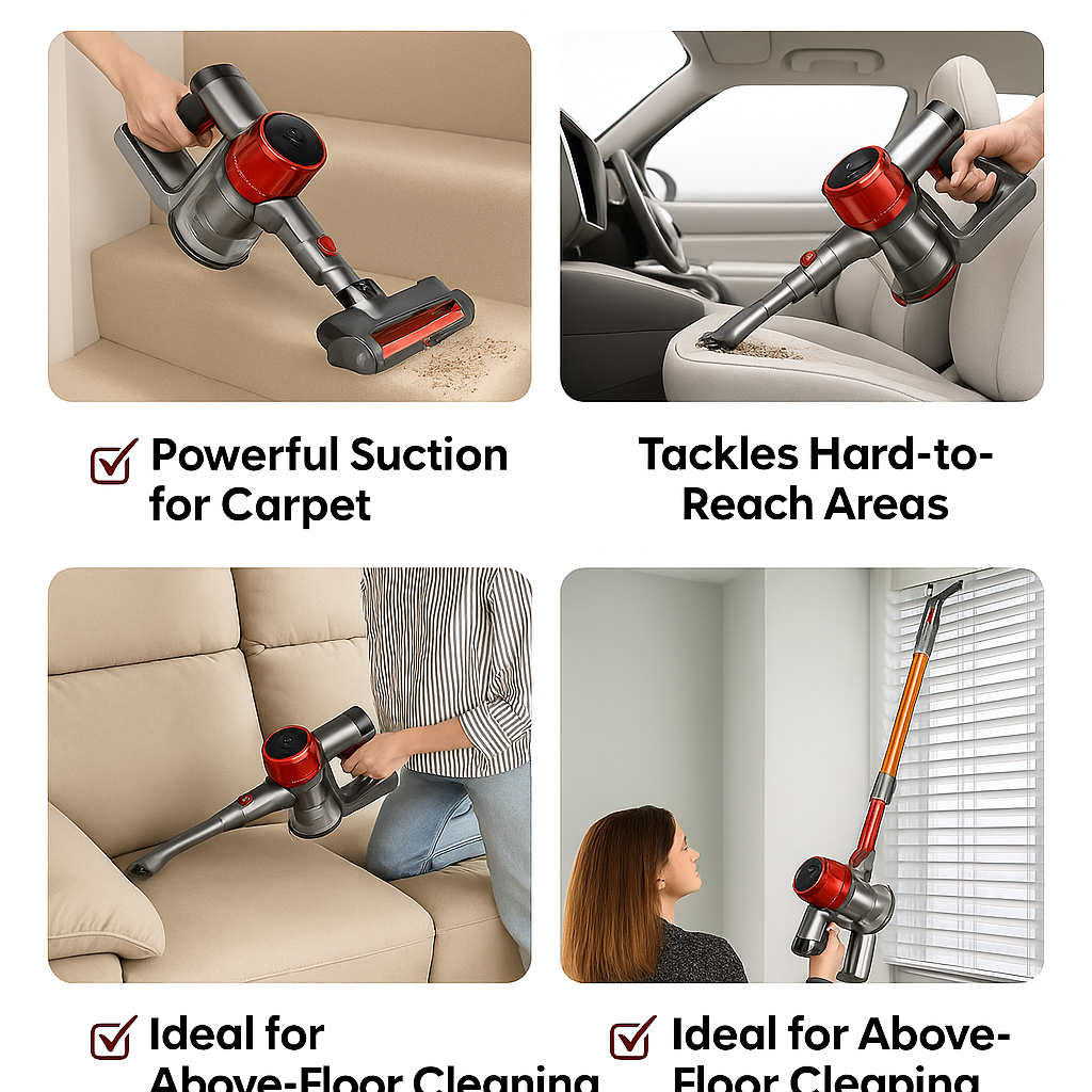 YISORA™ Cordless Vacuum – 40KPa, 55 Min Runtime, Touchscreen | Electromax