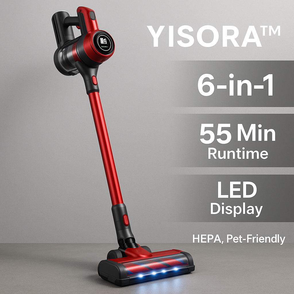 YISORA™ Cordless Vacuum – 40KPa, 55 Min Runtime, Touchscreen | Electromax