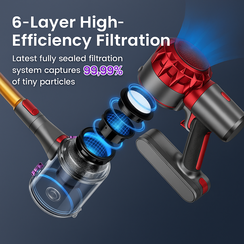 YISORA™ Cordless Vacuum – 40KPa, 55 Min Runtime, Touchscreen | Electromax