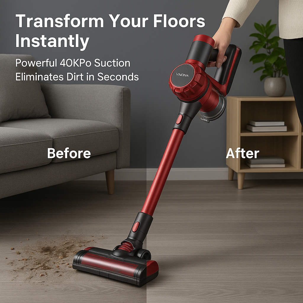 YISORA™ Cordless Vacuum – 40KPa, 55 Min Runtime, Touchscreen | Electromax