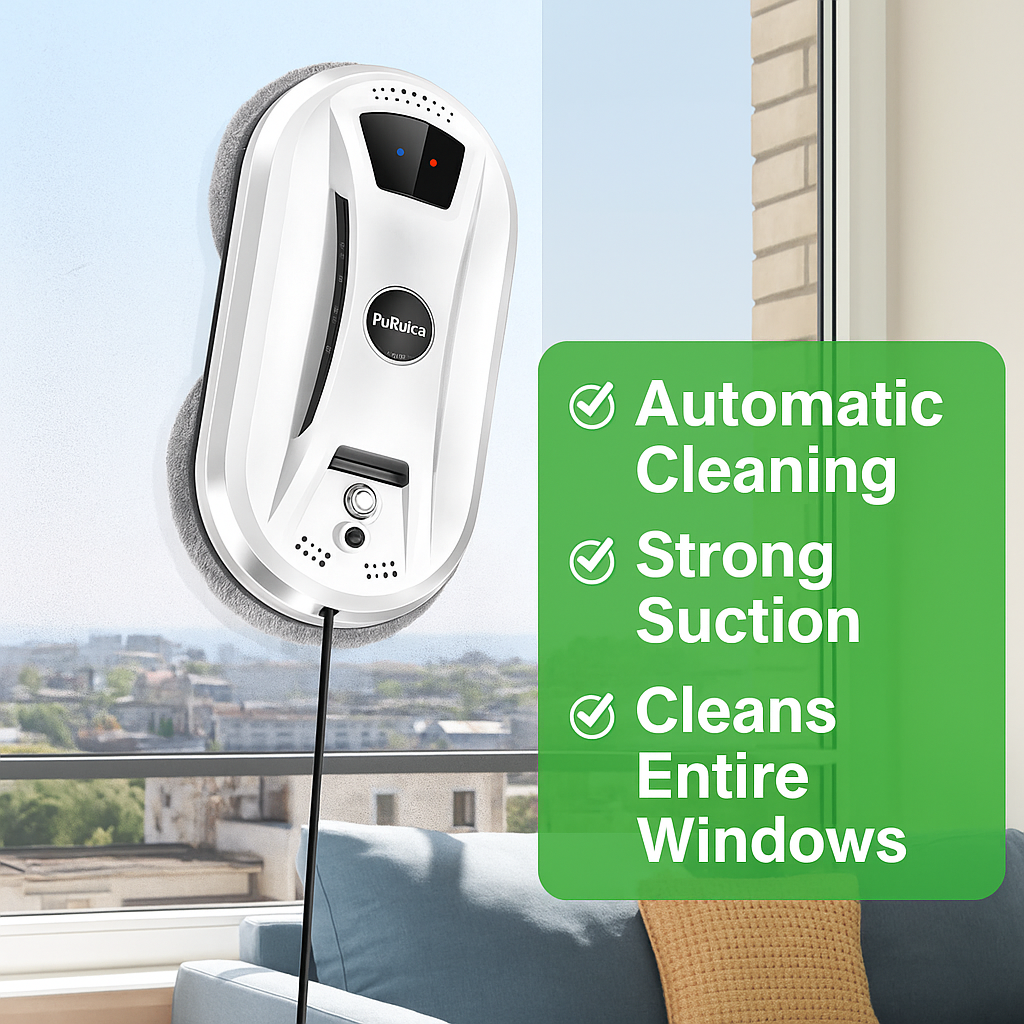 PuRuiKai™ Smart Window Cleaning Robot – Anti-Fall, Remote Controlled, Ultra-Thin, for Home Glass & Mirrors