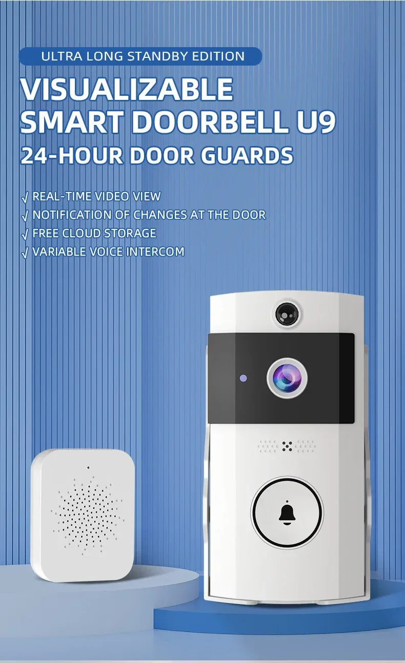 Smart Wireless Video Doorbell with Solar Charging – Waterproof, WiFi, Intercom & HD Camera