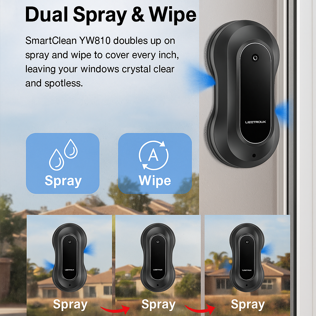 SmartClean YW810™ Robotic Window Cleaner – Dual Spray, Laser Navigation & App Control