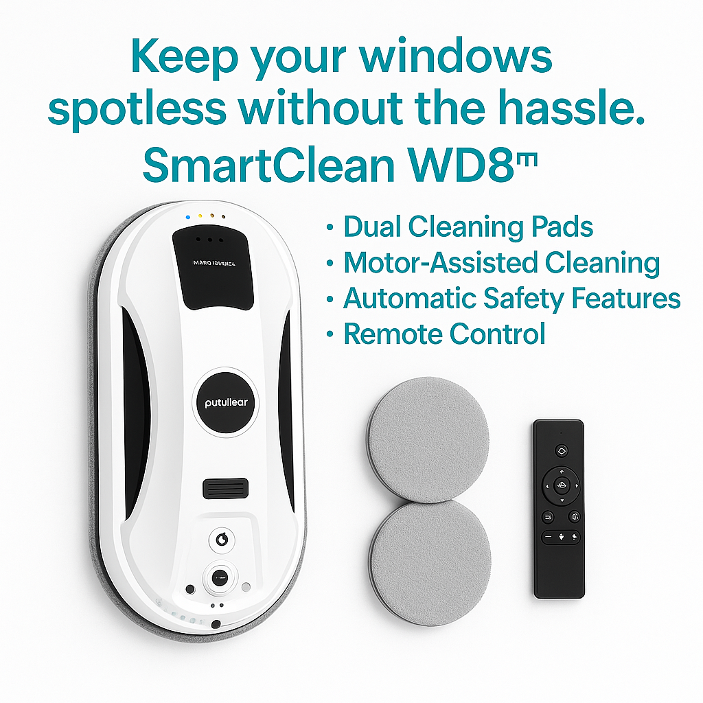SmartClean WD8™ – Dual Spray Robotic Window Cleaner with Laser Precision & App Control