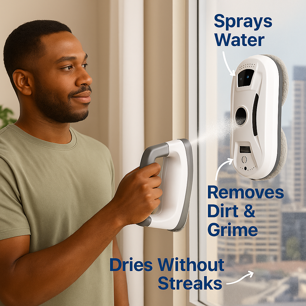 SmartClean WD8™ – Dual Spray Robotic Window Cleaner with Laser Precision & App Control