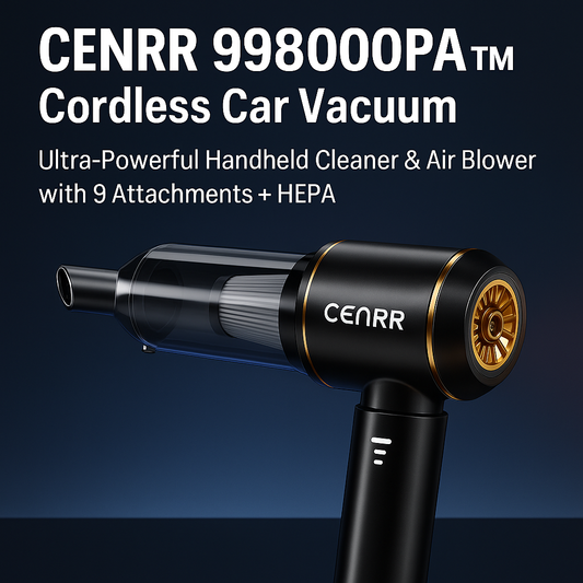 CENRR 998000PA™ Cordless Car Vacuum – Ultra-Powerful Handheld Cleaner & Air Blower with 9 Attachments + HEPA