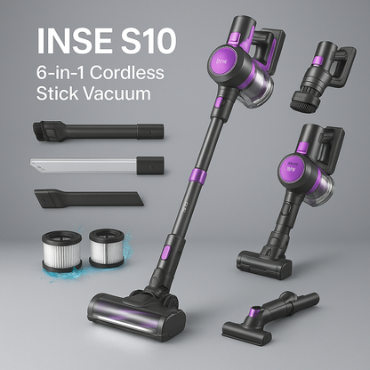 INSE S10™ 6-in-1 Cordless Vacuum – 45KPa, 50 Min, Pet Friendly | Electromax