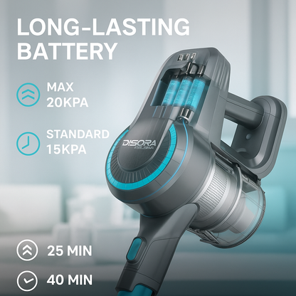 YISORA N300™ Cordless Stick Vacuum – 20KPa, 40 Min, 6-in-1 | Electromax