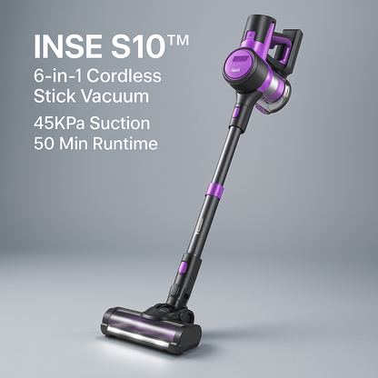 INSE S10™ 6-in-1 Cordless Vacuum – 45KPa, 50 Min, Pet Friendly | Electromax