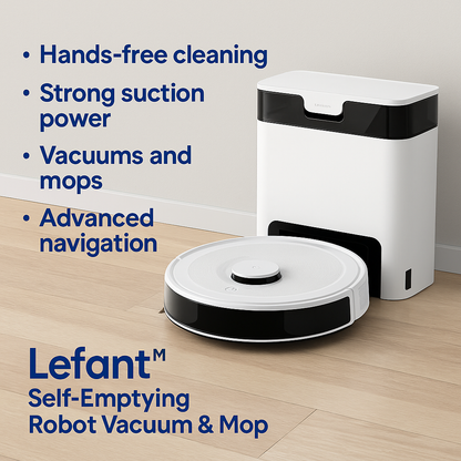 Lefant™ Self-Emptying Robot Vacuum & Mop – 6000Pa, Laser Nav, WiFi/Alexa | Electromax
