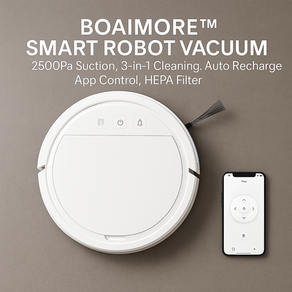 BOAIMORE™ Smart Robot Vacuum – 2500Pa, 3-in-1 Cleaning, Auto Recharge | Electromax