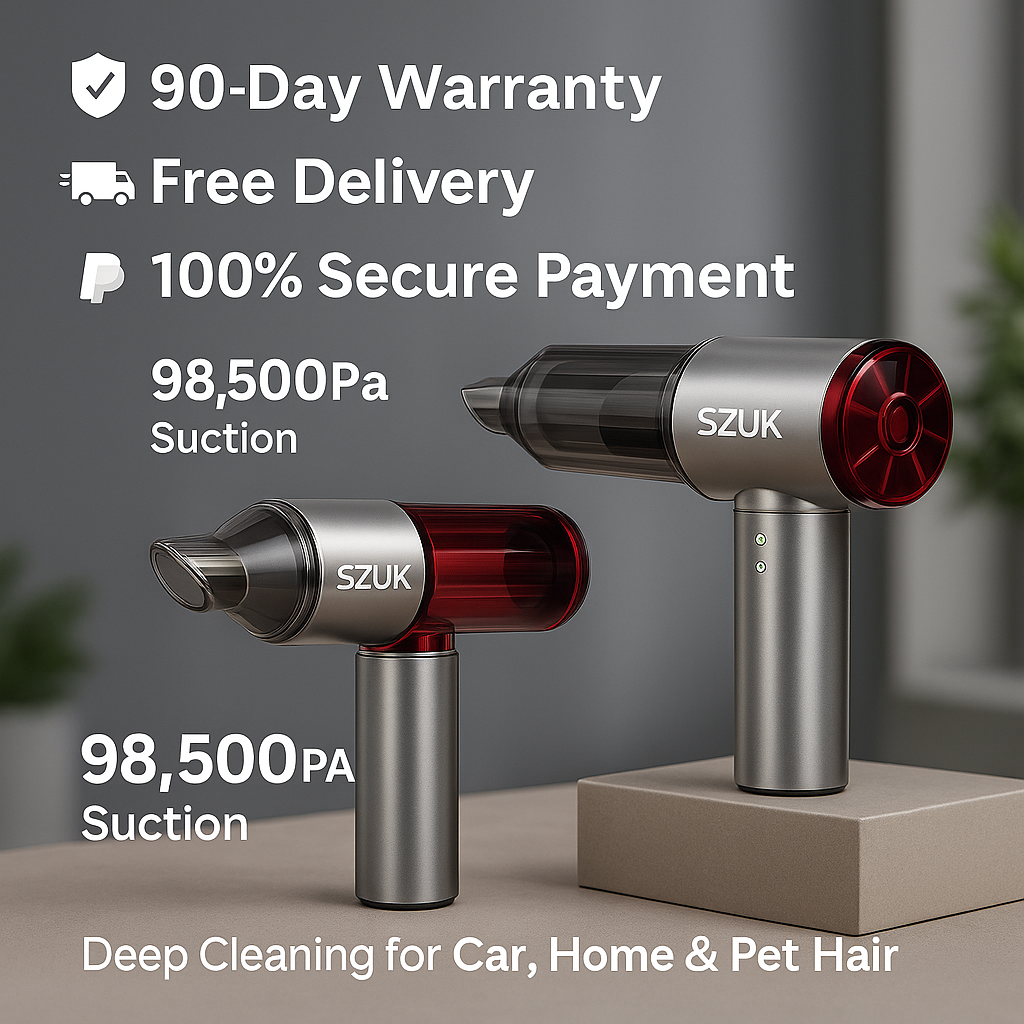 SZUK C012MAX™ 3-in-1 Cordless Vacuum & Blower – 985000Pa Suction for Car, Home & Pet Hair
