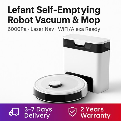 Lefant™ Self-Emptying Robot Vacuum & Mop – 6000Pa, Laser Nav, WiFi/Alexa | Electromax