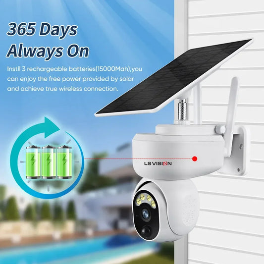 LS Vision 2K Solar SmartCam™ – 4MP Wireless PTZ Security with 4G/WiFi, Motion Detection & 2-Way Audio
