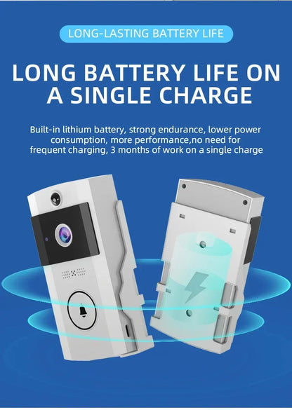 Smart Wireless Video Doorbell with Solar Charging – Waterproof, WiFi, Intercom & HD Camera