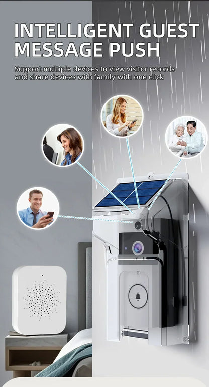 Smart Wireless Video Doorbell with Solar Charging – Waterproof, WiFi, Intercom & HD Camera