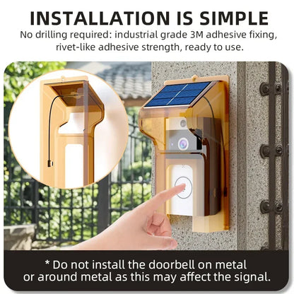 Smart Wireless Video Doorbell with Solar Charging – Waterproof, WiFi, Intercom & HD Camera