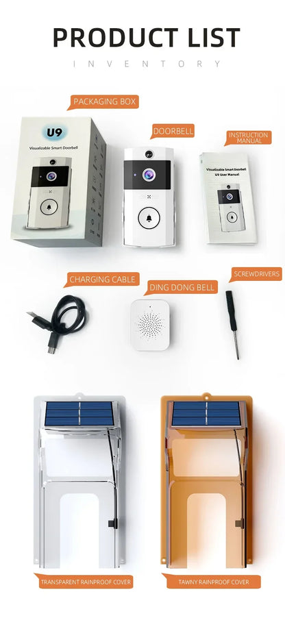 Smart Wireless Video Doorbell with Solar Charging – Waterproof, WiFi, Intercom & HD Camera