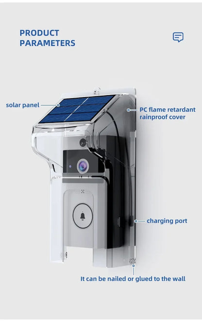 Smart Wireless Video Doorbell with Solar Charging – Waterproof, WiFi, Intercom & HD Camera