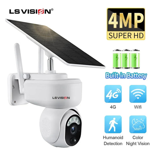 LS Vision 2K Solar SmartCam™ – 4MP Wireless PTZ Security with 4G/WiFi, Motion Detection & 2-Way Audio