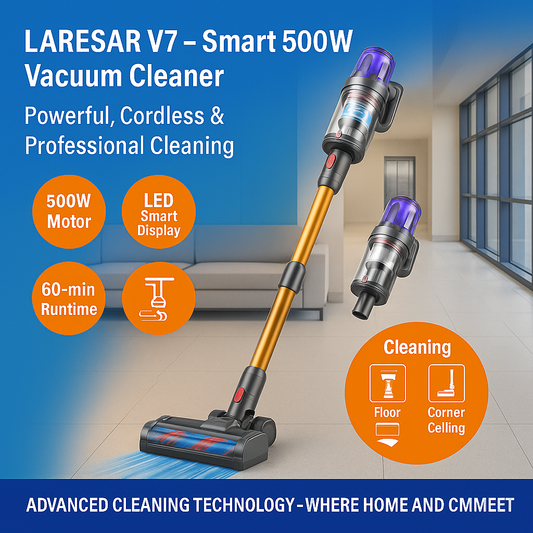 Laresar V7™ – Smart Cordless Vacuum with LCD Display & Multi-Surface Precision
