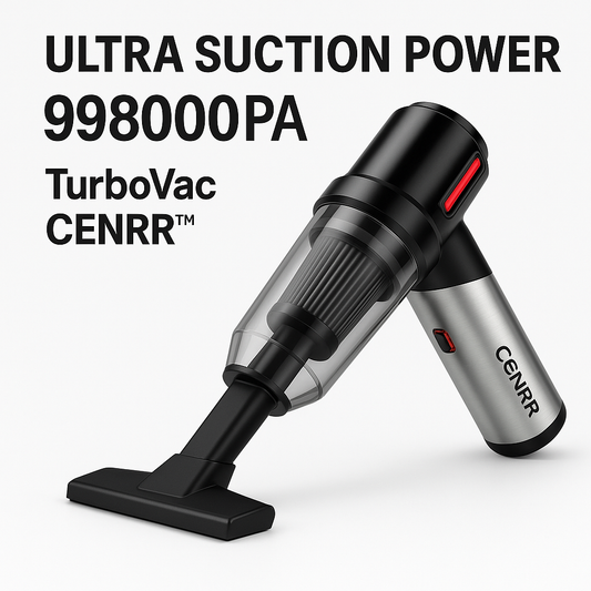TurboVac CENRR™ – 998000Pa Cordless Car Vacuum with 9 Attachments & Brushless Motor