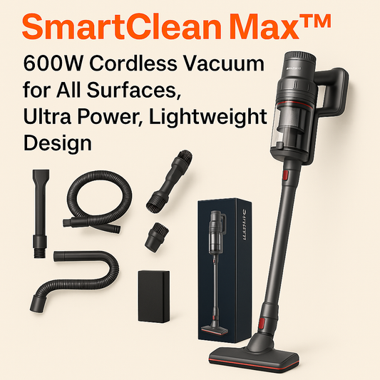 SmartClean Max™ – 600W Cordless Vacuum Cleaner | Ultra Power for Home, Office & More