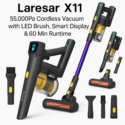 Laresar X11™ – 55000Pa Smart Cordless Vacuum | 60 Min Runtime & LED Floor Brush