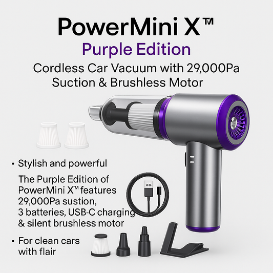 PowerMini X™ Purple Edition – Cordless Car Vacuum with 29,000Pa Suction & Brushless Motor.