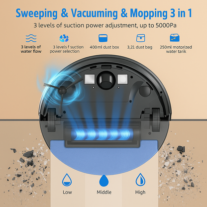 AT800™ 3-in-1 Robot Vacuum & Mop – 5000Pa, 60-Day Self-Empty, LiDAR, WiFi | Electromax