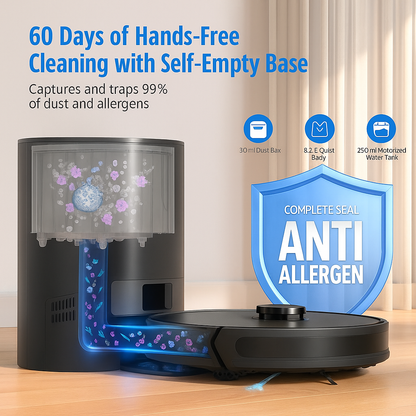 AT800™ 3-in-1 Robot Vacuum & Mop – 5000Pa, 60-Day Self-Empty, LiDAR, WiFi | Electromax