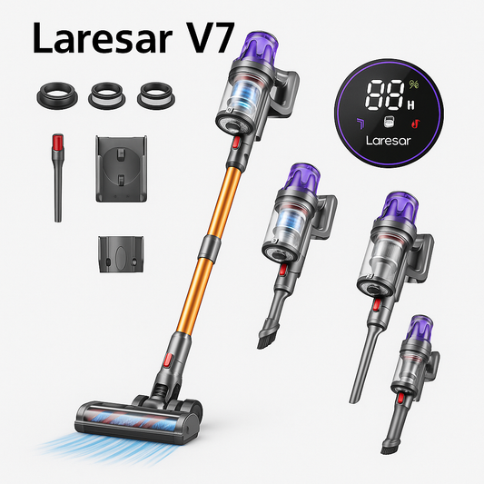 Laresar V7™ – Smart Cordless Vacuum with LCD Display & Multi-Surface Precision